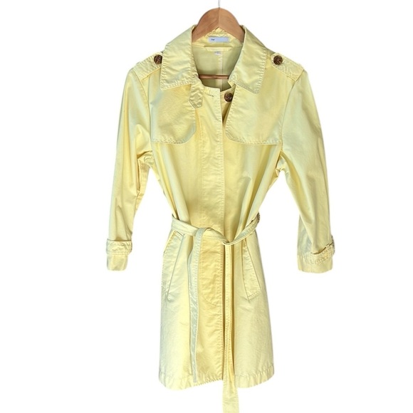 Gap Sz L Butter Yellow Nylon/Cotton Trench Coat 3/4 Length Lightweight - Picture 1 of 11